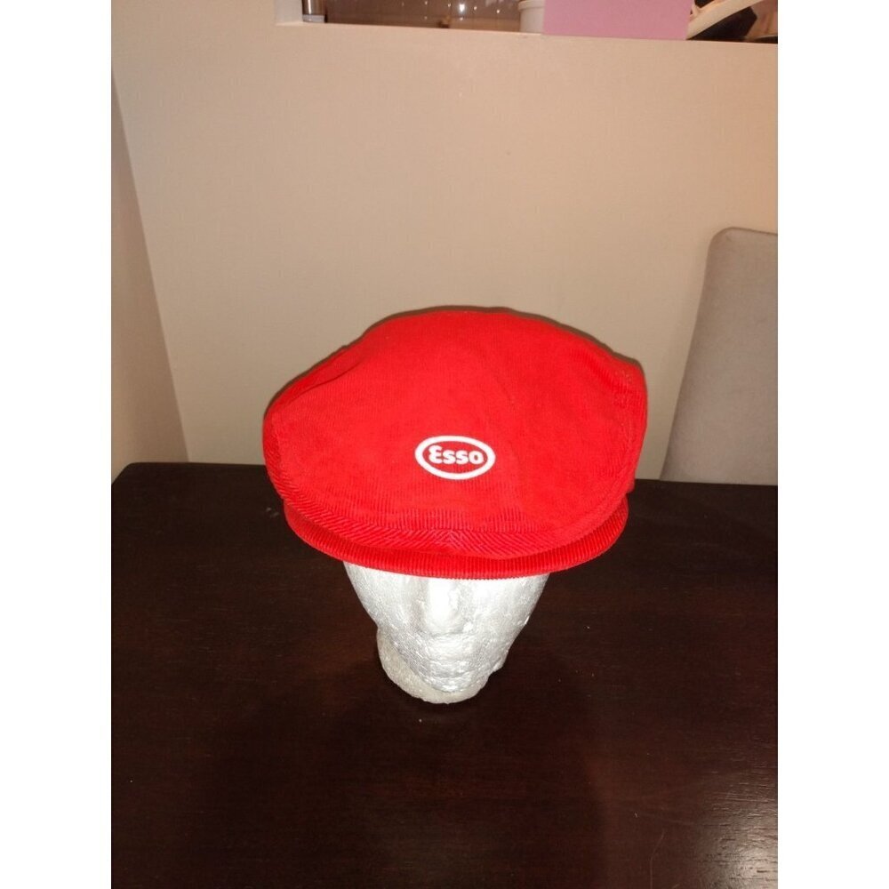 Vintage Esso Oil Gas Flat Hat Cap Newsboy Cabbie Gatsby Corduroy 90s